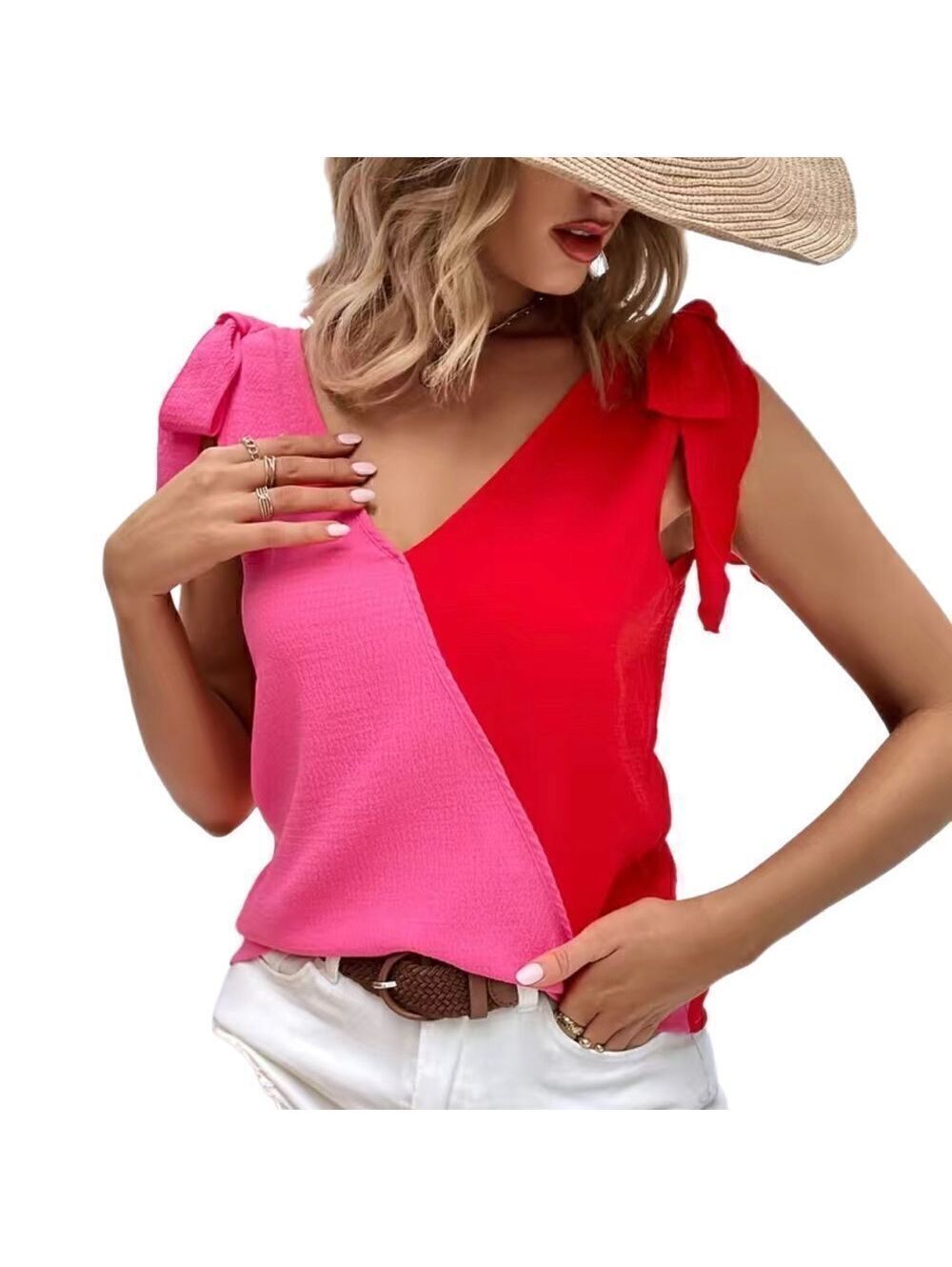NEW Red and Pink Shoulder Tie Top Sz XXL